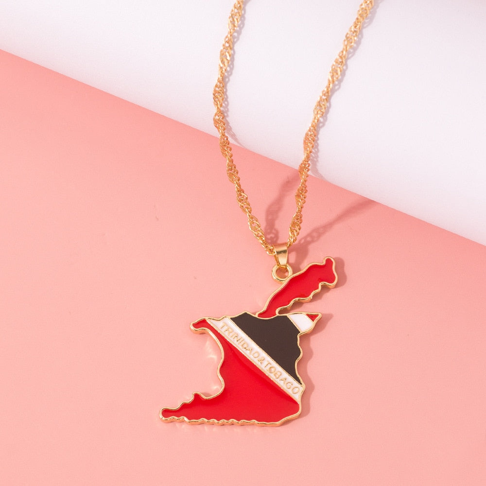 New Fashion Country Map Flag Necklace for Woman Man Liberia Haiti Jamaica Ghana Guinea Nigeria Alloy Pendant Chain Jewelry 2020