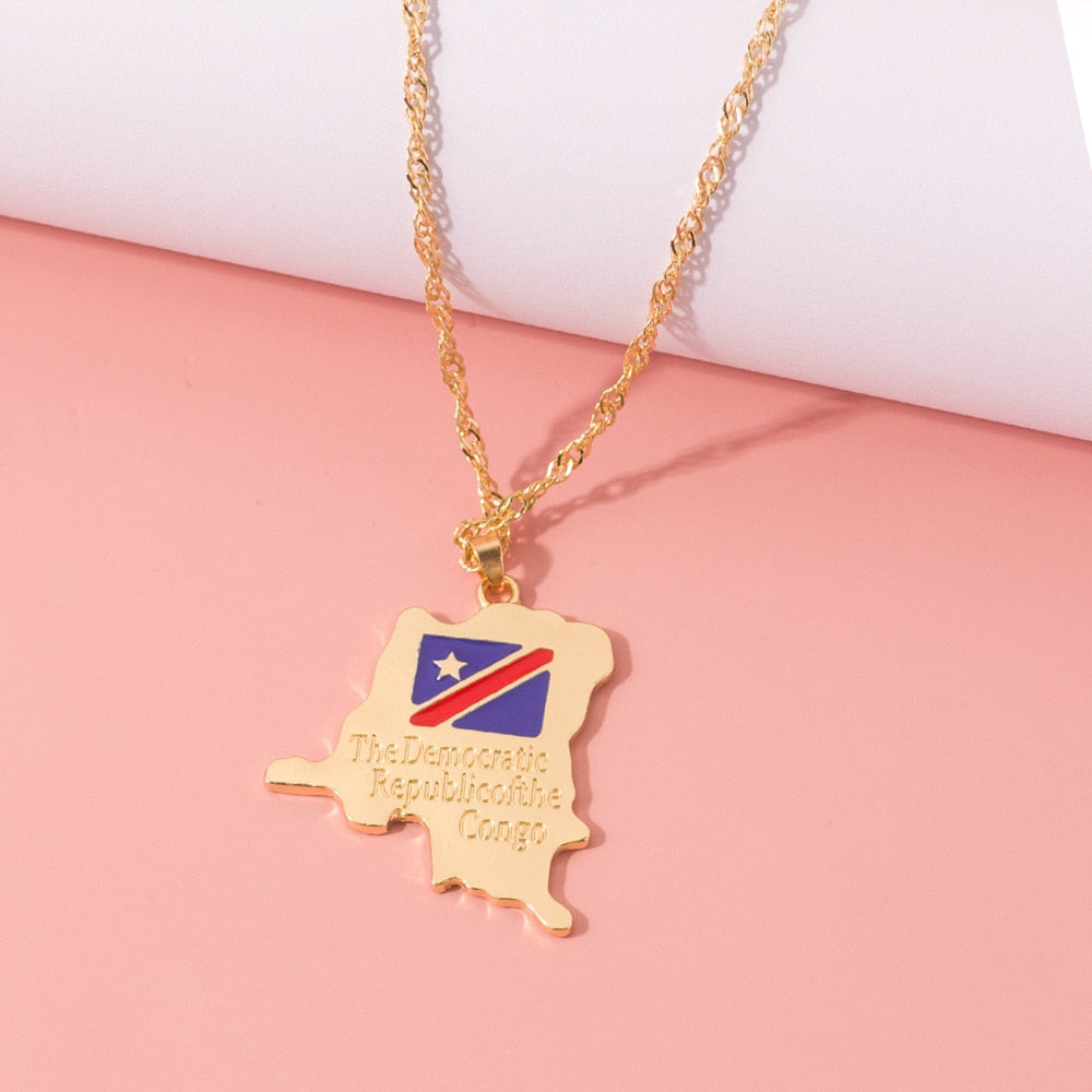 New Fashion Country Map Flag Necklace for Woman Man Liberia Haiti Jamaica Ghana Guinea Nigeria Alloy Pendant Chain Jewelry 2020