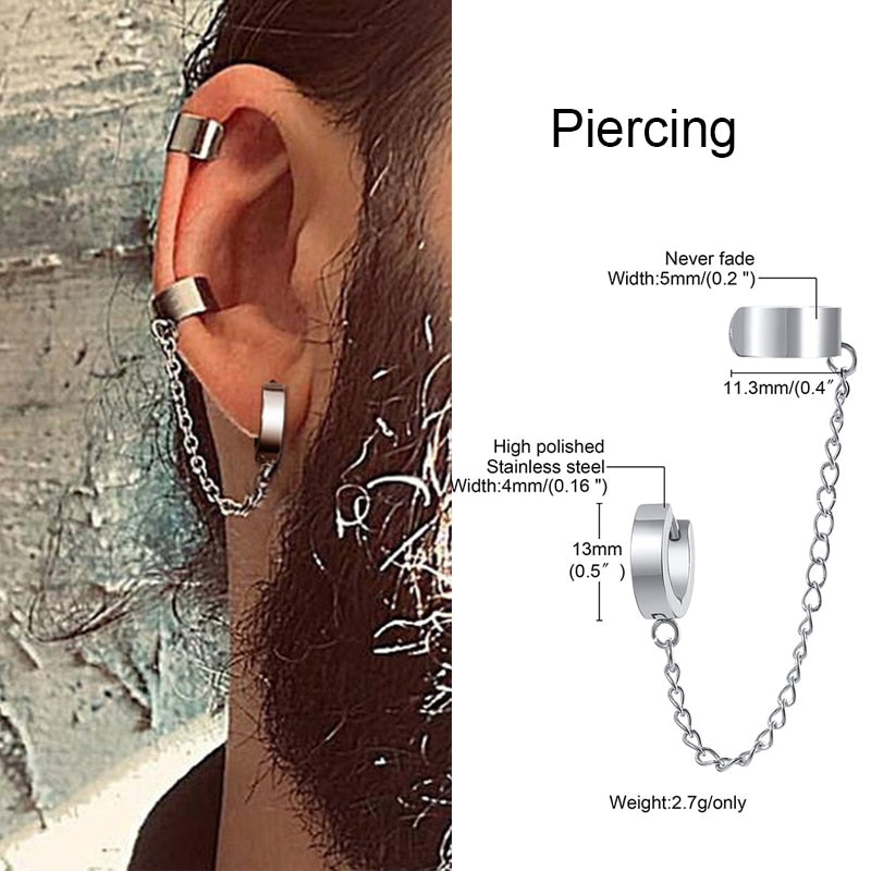 IRREGULAR TRIANGLE LONG CHAIN CUFF EARRING FOR MEN UNISEX JEWELRY ROCK THE COOLEST CONCH HOOP CLIP PIERCING WITHOUT PIERCING