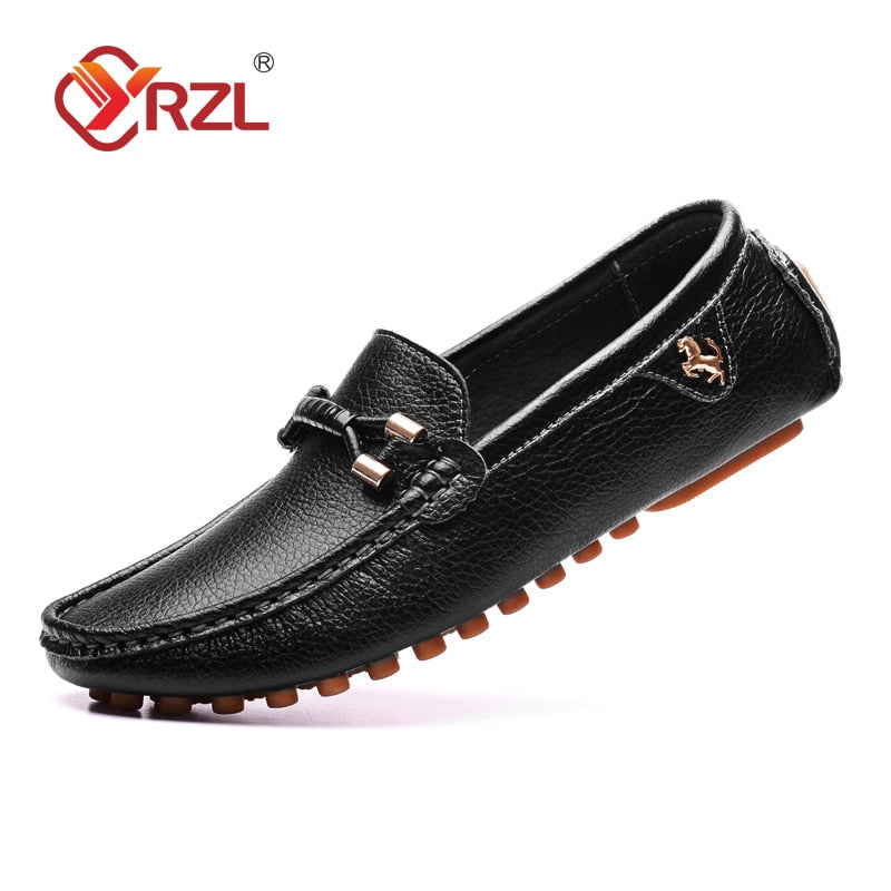 YRZL Loafers Men Handmade Leather Shoes Casual Driving Flats Slip-on Shoes Moccasins Boat Shoes Black/White/Blue Plus Size 37-48