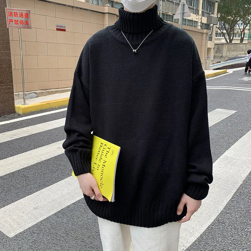 New Turtleneck Sweaters Men Loose Knitted Pullover Streetwear Mens Oversized Sweater Fashion Casual Sweater Men Pullovers M-8XL