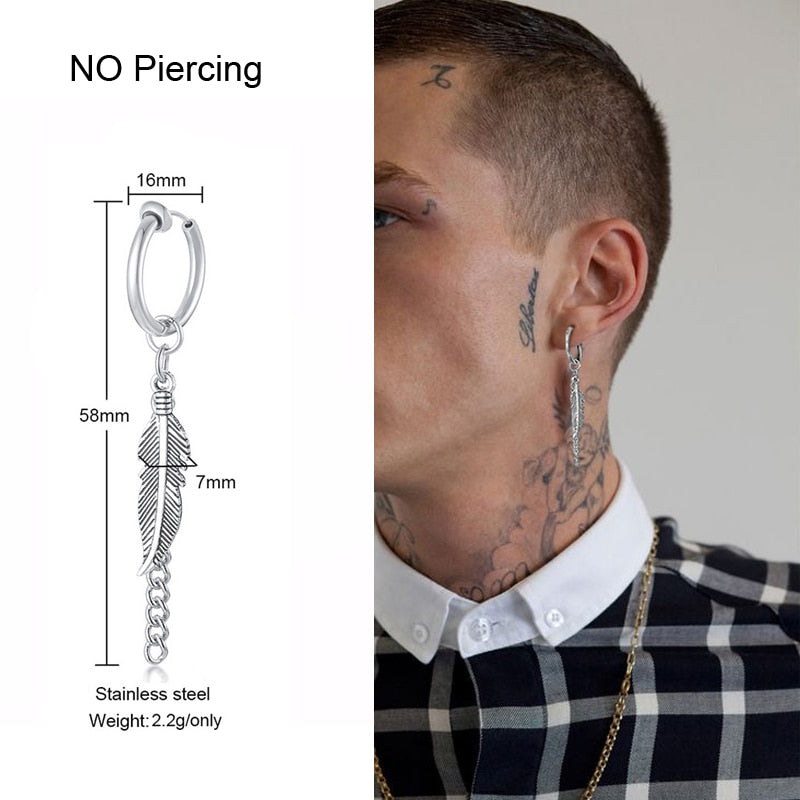 IRREGULAR TRIANGLE LONG CHAIN CUFF EARRING FOR MEN UNISEX JEWELRY ROCK THE COOLEST CONCH HOOP CLIP PIERCING WITHOUT PIERCING