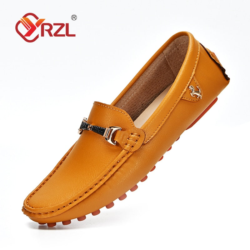 YRZL Loafers Men Handmade Leather Shoes Casual Driving Flats Slip-on Shoes Moccasins Boat Shoes Black/White/Blue Plus Size 37-48