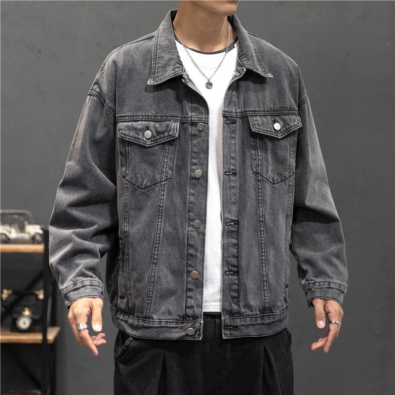 New Denim Jacket Men Vintage Jean Coats Streetwear Fashion Jean Jacket Men Turn Down Collar Denim Outerwear Cotton Bomber Jacket