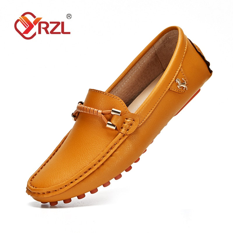 YRZL Loafers Men Handmade Leather Shoes Casual Driving Flats Slip-on Shoes Moccasins Boat Shoes Black/White/Blue Plus Size 37-48