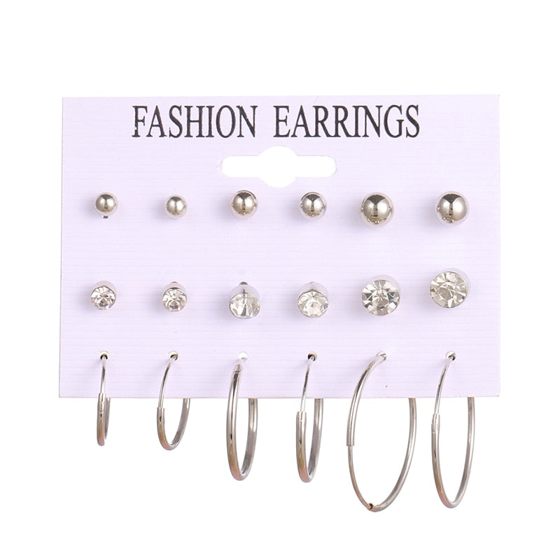 IPARAM Variety Simulation Pearl Crystal Stud Earrings Set Fashion Fashion Statement Geometric Female Earrings 2020 Jewelry Gifts