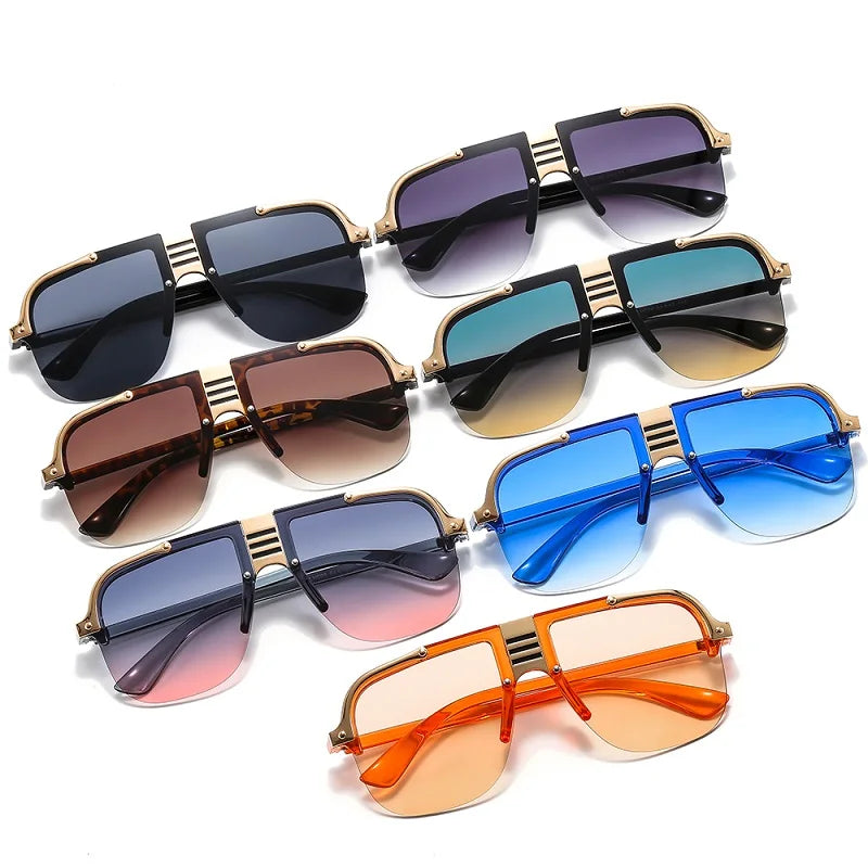 D&T 2021 New Fashion Sunglasses Women Men Shield Gradients Lens Metal Alloy Frame Trend Luxury Brand Designer Sun Glasses UV400