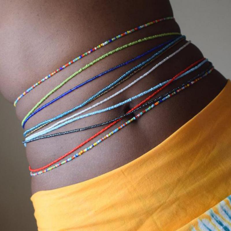 Bohemia Elastic Waist Belly Chain African Belly Chain Waist Beads Body Chain  Women Girls Body Summer Boho Jewelry Accessories