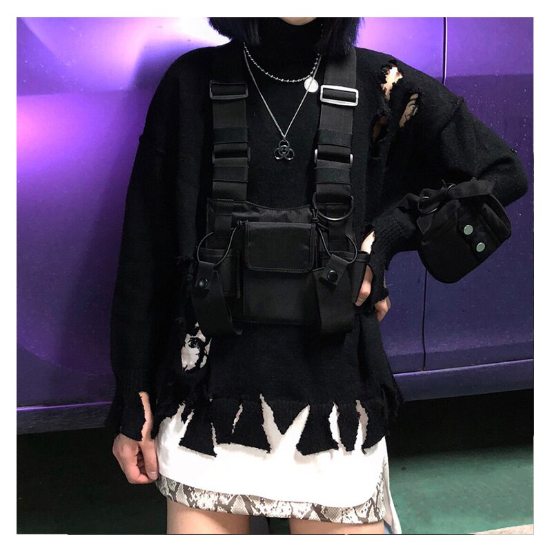 Adjustable Black Vest Hip Hop Streetwear Functional Tactical Harness Chest Rig Kanye West Waist Pack Chest Bag Fashion Nylon c5