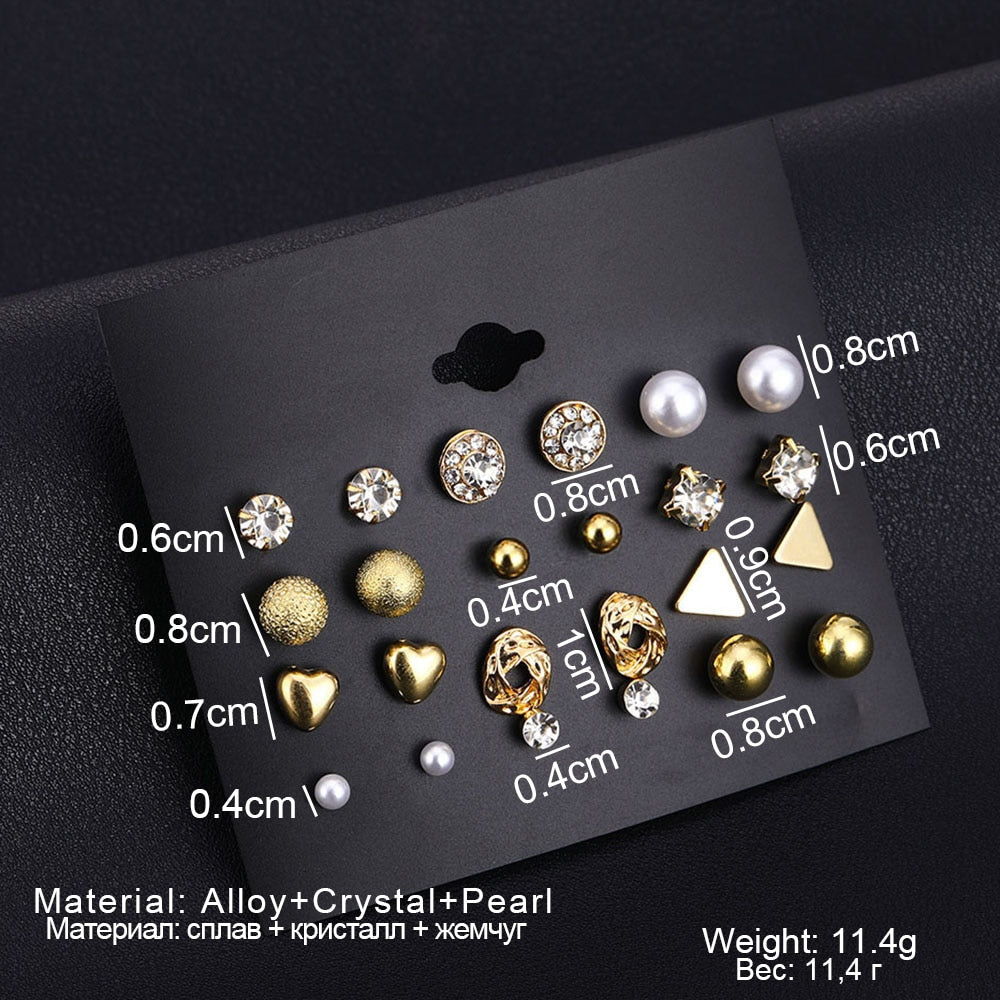 IPARAM Variety Simulation Pearl Crystal Stud Earrings Set Fashion Fashion Statement Geometric Female Earrings 2020 Jewelry Gifts