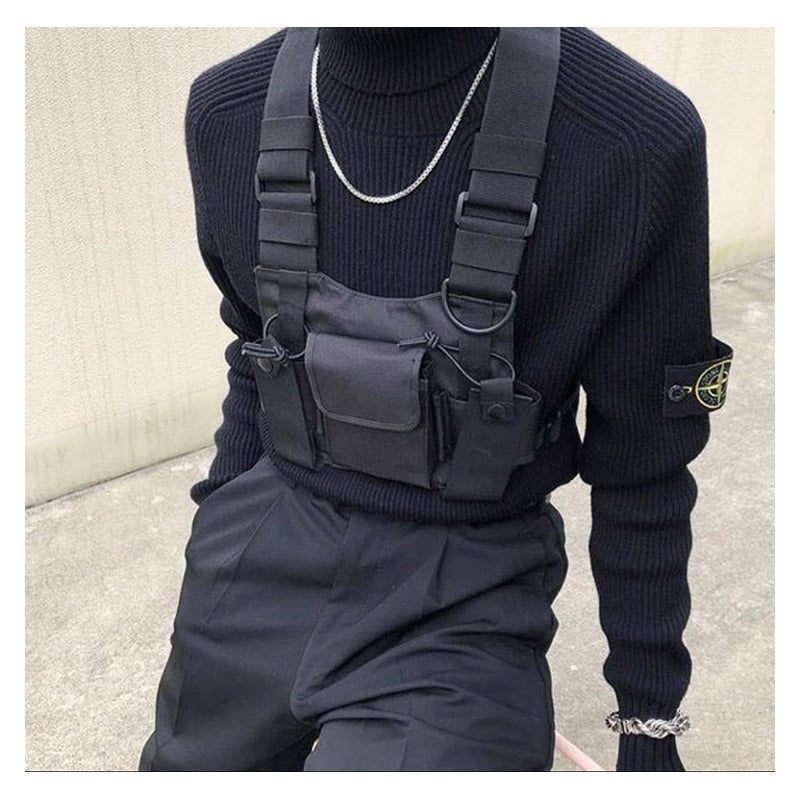 Adjustable Black Vest Hip Hop Streetwear Functional Tactical Harness Chest Rig Kanye West Waist Pack Chest Bag Fashion Nylon c5