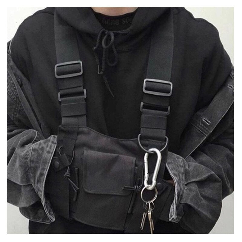 Adjustable Black Vest Hip Hop Streetwear Functional Tactical Harness Chest Rig Kanye West Waist Pack Chest Bag Fashion Nylon c5