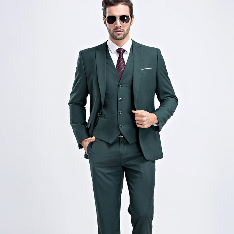 New Fashion Groom Wedding Dress Suit - Men's Casual Business 3-Piece Suit Set, including Blazers, Pants, and Vest. Perfect for Weddings and Special Occasions, this Suit Ensemble exudes Style and Sophistication.