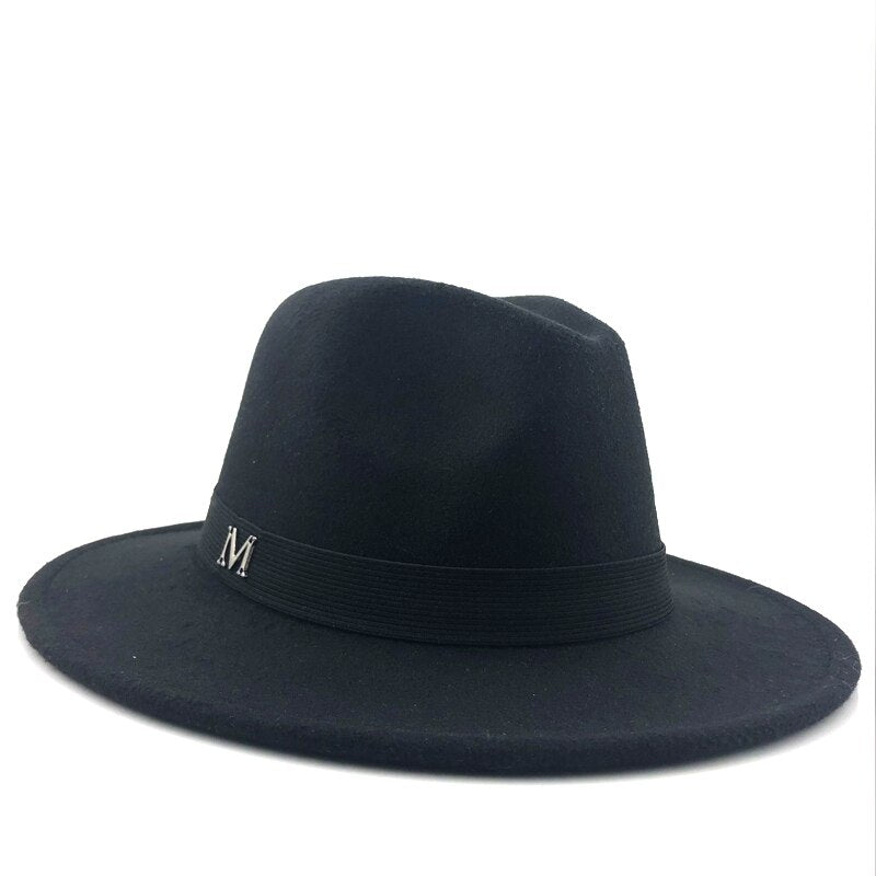 simple Wide Brim Autumn Female Fashion Top Jazz Cap Winter Fashion Wool Fedora Hat For Women Chapeau Femme Black Hats For Men