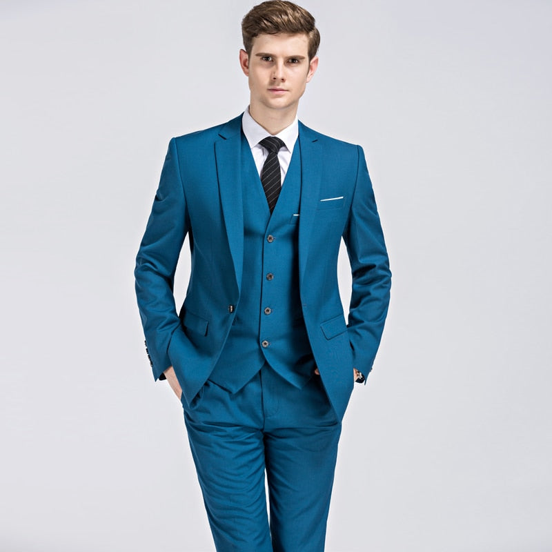 New Fashion Groom Wedding Dress Suit - Men's Casual Business 3-Piece Suit Set, including Blazers, Pants, and Vest. Perfect for Weddings and Special Occasions, this Suit Ensemble exudes Style and Sophistication.