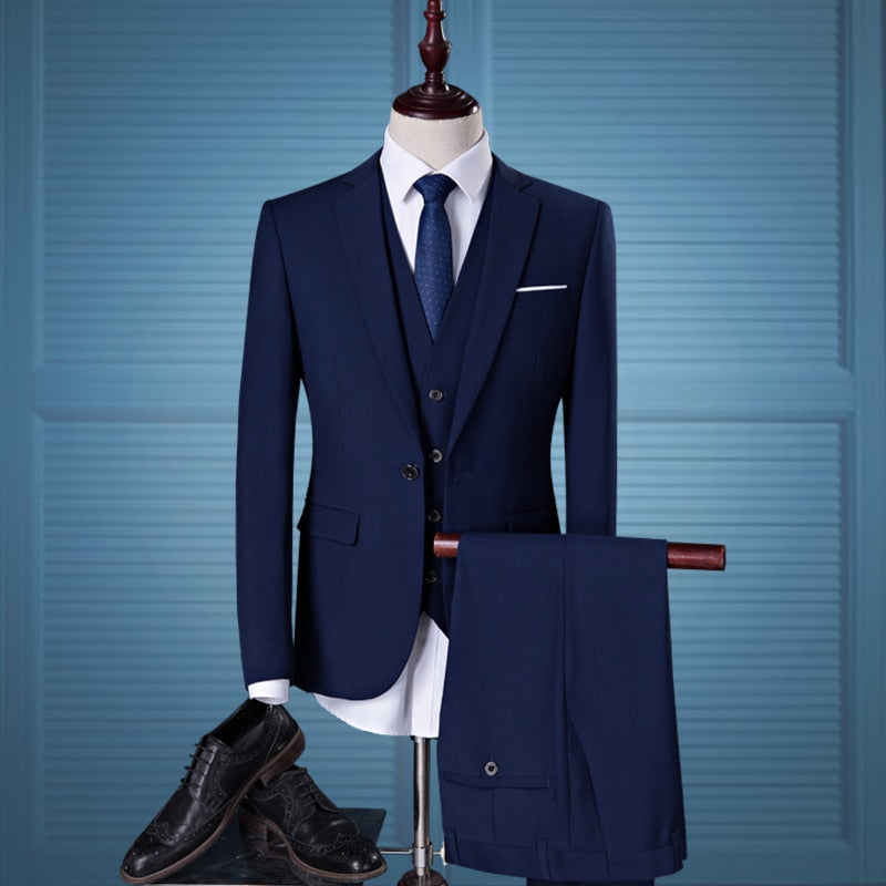 New Fashion Groom Wedding Dress Suit - Men's Casual Business 3-Piece Suit Set, including Blazers, Pants, and Vest. Perfect for Weddings and Special Occasions, this Suit Ensemble exudes Style and Sophistication.