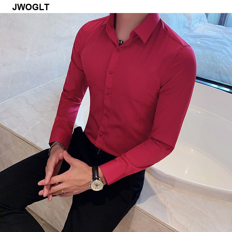 New Men's Slim Fit Long Sleeve Shirt - Fashionable Korea Styles, Available in Small Sizes for Casual and Social Occasions, in Yellow, Green, and White.