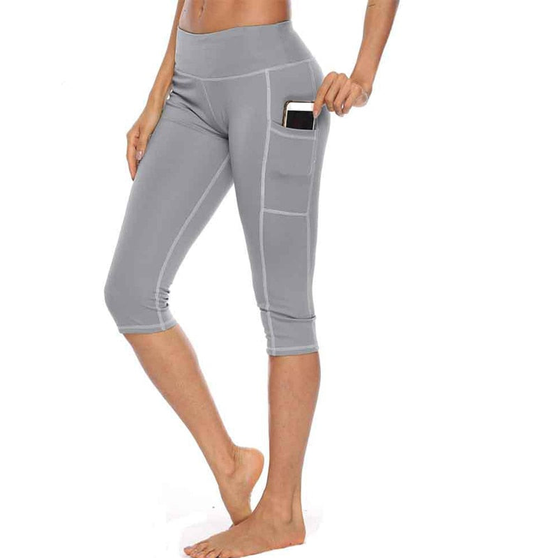 Yoga Pants Women Calf-length Capri Pant Sport leggings Women Fitness Yoga Gym High Waist Pockets Design Sporting Leggings