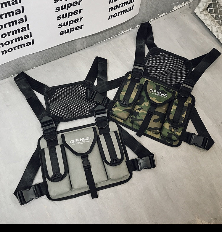 Black Vest Hip Hop Streetwear Functional Tactical Harness Chest Rig BagKanye West Waist Pack Chest Utility Pack