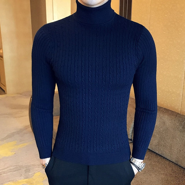 Brand Men Turtleneck Sweaters and Pullovers New Fashion Knitted Sweater Winter Men Pullover Homme Wool Casual Solid Clothes
