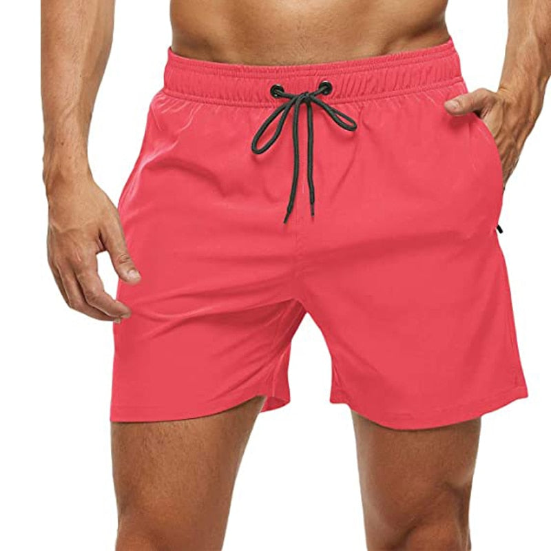 Fashion Beach Shorts Elastic Closure Men&#39;s Swim Trunks Quick Dry Beach Shorts With Zipper Pockets