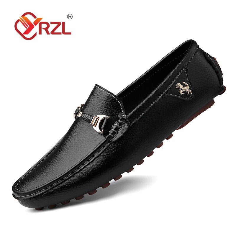 YRZL Loafers Men Handmade Leather Shoes Casual Driving Flats Slip-on Shoes Moccasins Boat Shoes Black/White/Blue Plus Size 37-48