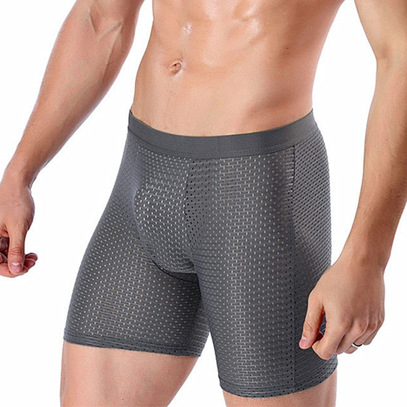 Boxers Briefs Man Ice Silk Shorts Underpants Male Large Size Men&#39;s Mesh Panties Breathable Long Boxer For Men Underwear