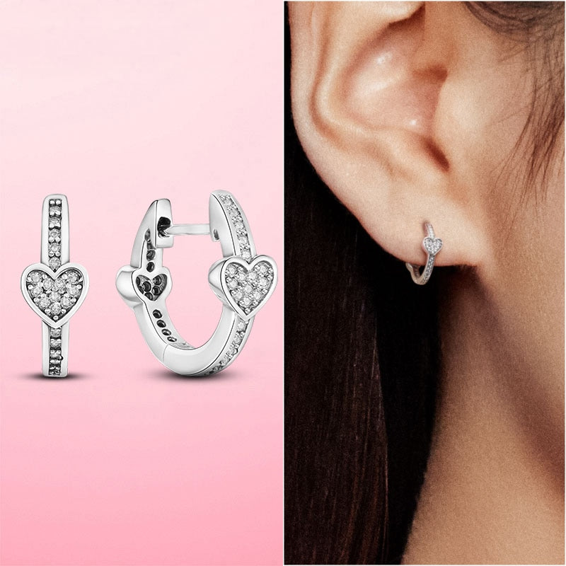 925 Silver Heart CZ Cubic Zircon Round Daisy Flower Trio Stud Earrings For Women Silver 925 Original Fashion Jewelry