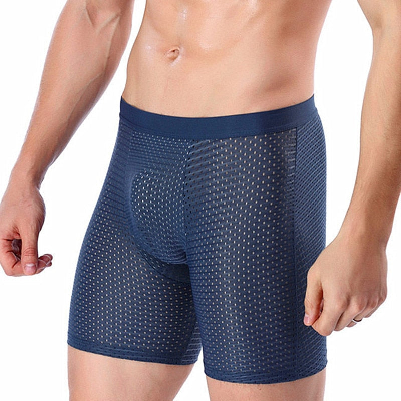 Boxers Briefs Man Ice Silk Shorts Underpants Male Large Size Men&#39;s Mesh Panties Breathable Long Boxer For Men Underwear