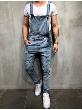 Fashion MenRipped Jeans Jumpsuits Ankle Length Letter printing Distressed Denim Bib Overalls For Men jeans Suspender Pants