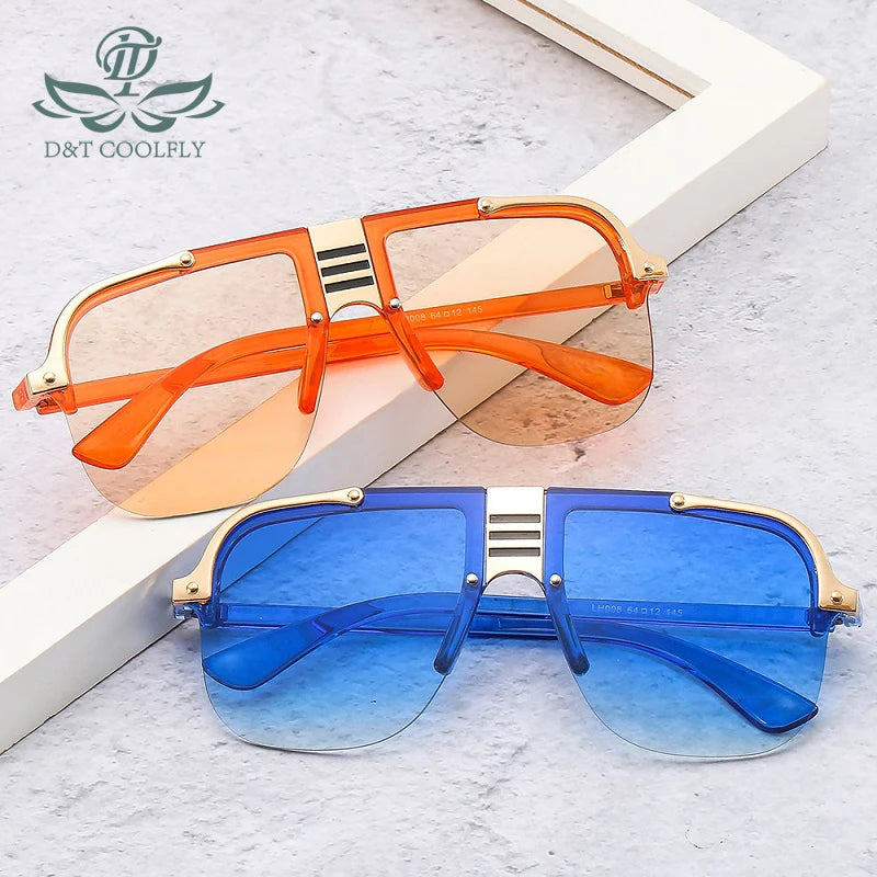 D&T 2021 New Fashion Sunglasses Women Men Shield Gradients Lens Metal Alloy Frame Trend Luxury Brand Designer Sun Glasses UV400