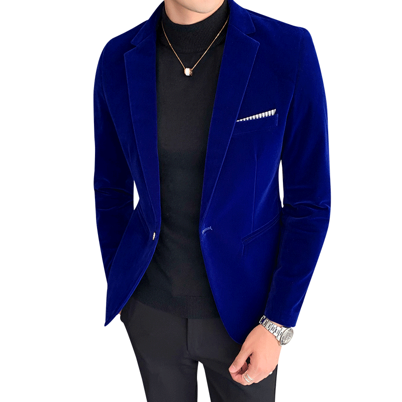 Fall Winter Gold Velvet Blazer High Quality Slim Fit Suit Jacket Fashion Casual Men Groom Singer Costume Formal Evening Dress