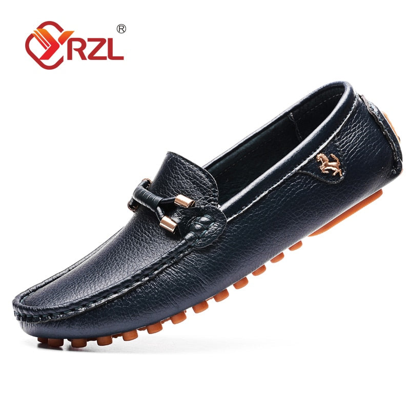 YRZL Loafers Men Handmade Leather Shoes Casual Driving Flats Slip-on Shoes Moccasins Boat Shoes Black/White/Blue Plus Size 37-48