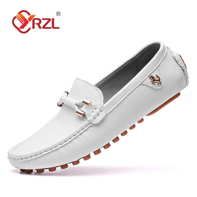 YRZL Loafers Men Handmade Leather Shoes Casual Driving Flats Slip-on Shoes Moccasins Boat Shoes Black/White/Blue Plus Size 37-48