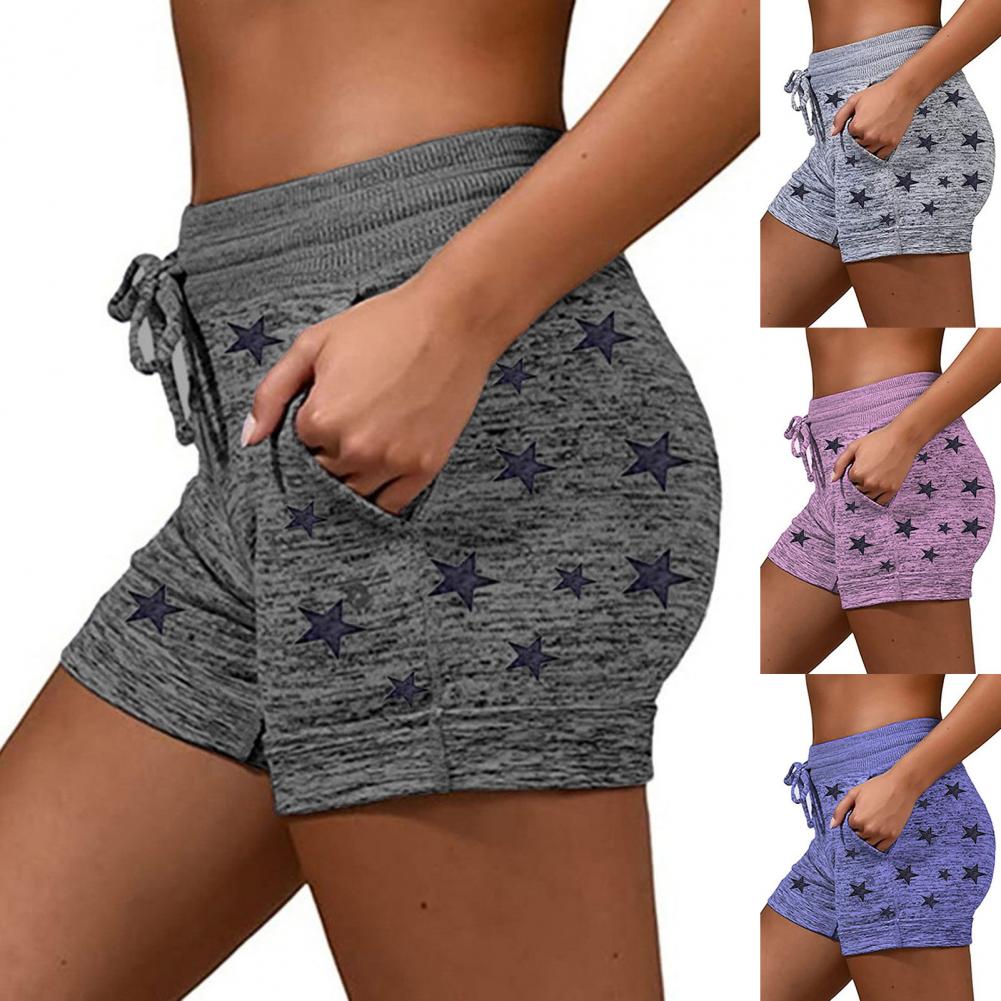 Summer Women Shorts High Waist Stars Print Quick Drying Drawstring Pockets Shorts for Fitness shorts for women ladies 2021