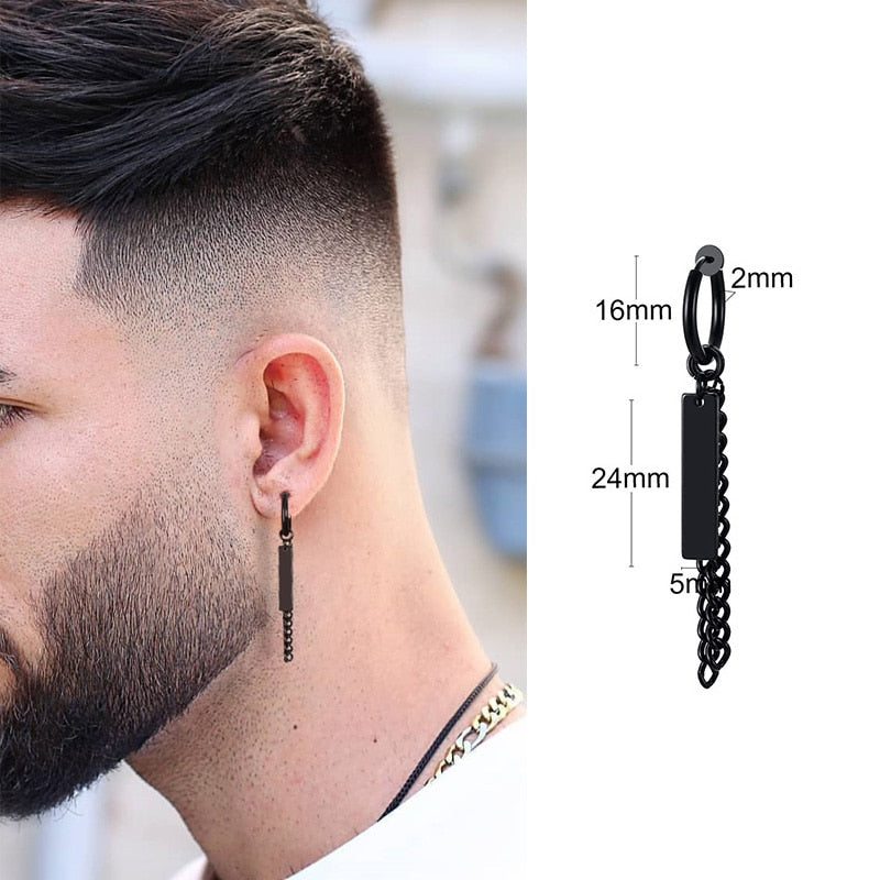 IRREGULAR TRIANGLE LONG CHAIN CUFF EARRING FOR MEN UNISEX JEWELRY ROCK THE COOLEST CONCH HOOP CLIP PIERCING WITHOUT PIERCING