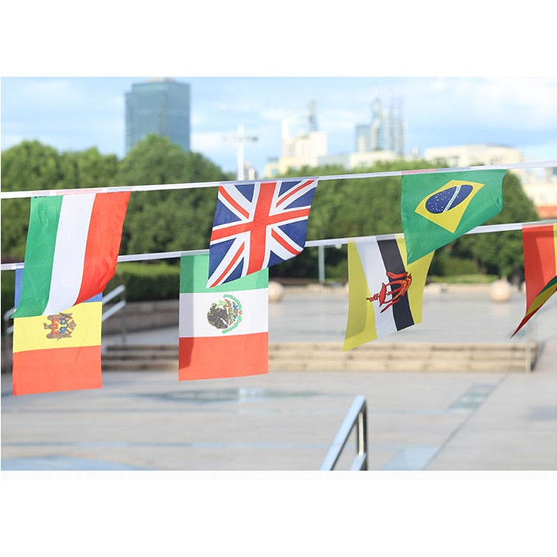 14*21cm String Flags - Small Hanging Flags representing 32 Countries around the World, showcasing the diverse nations and fostering international camaraderie.