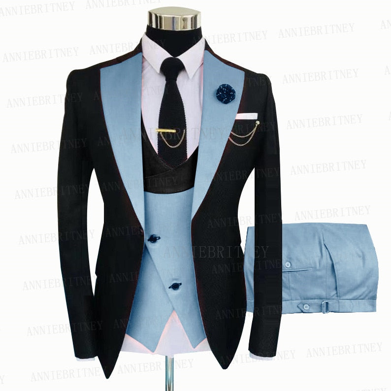 Fashion Wedding Suit For Men Gray Coat Blue Vest Pant Custom Made Plus Size Man Formal Tuxedo trajes de hombre costume homme 턱시도