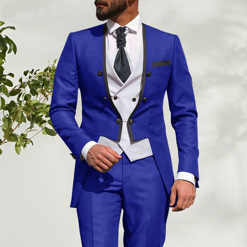 Men's Suit Formal Business Slim Fit 3-Pieces Light Grey Blazers Black Vest Pant Men's Tuxedo Wedding Men Suits Groom Suit