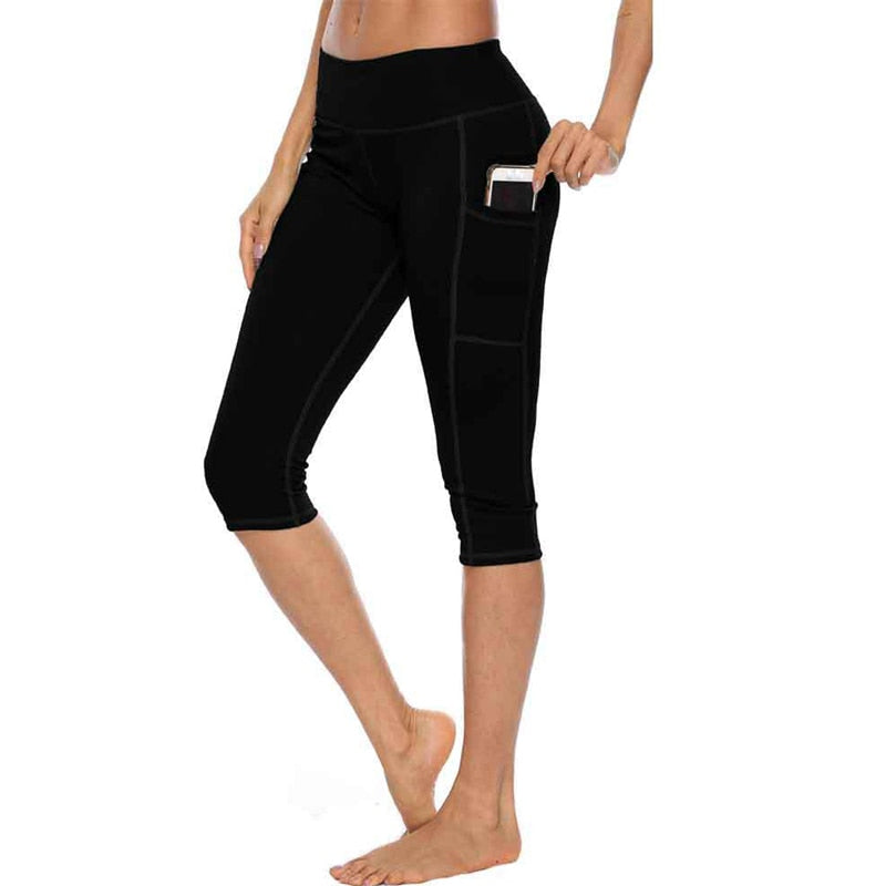 Yoga Pants Women Calf-length Capri Pant Sport leggings Women Fitness Yoga Gym High Waist Pockets Design Sporting Leggings