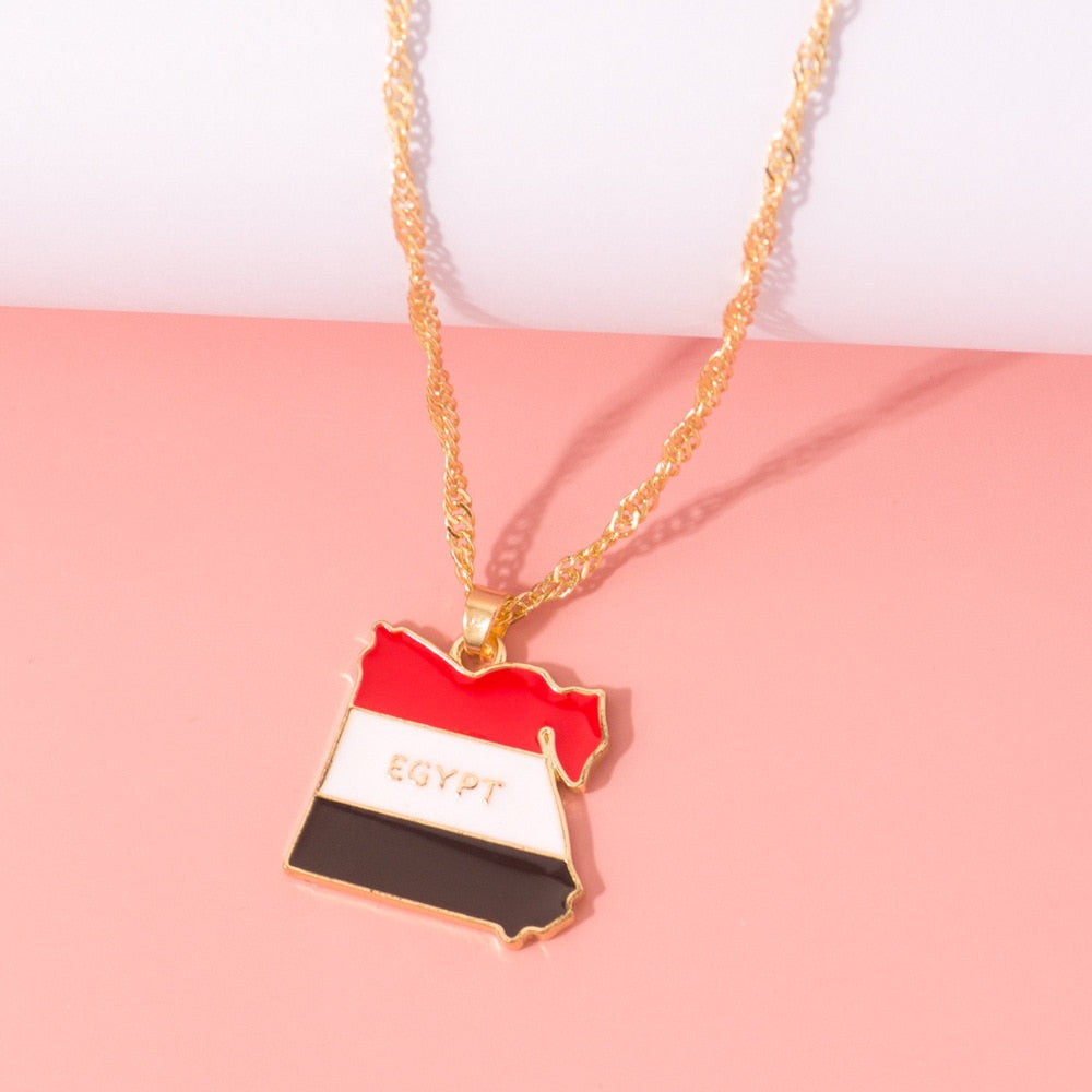 New Fashion Country Map Flag Necklace for Woman Man Liberia Haiti Jamaica Ghana Guinea Nigeria Alloy Pendant Chain Jewelry 2020