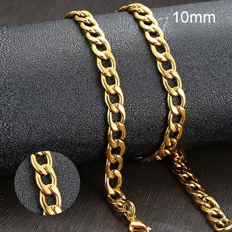 Vnox Men&#39;s Cuban Link Chain Necklace Stainless Steel Black Gold Color Male Choker colar Jewelry Gifts for Him