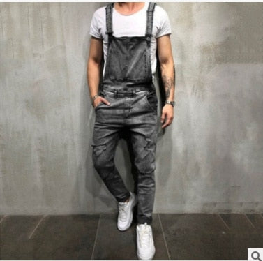 Fashion MenRipped Jeans Jumpsuits Ankle Length Letter printing Distressed Denim Bib Overalls For Men jeans Suspender Pants