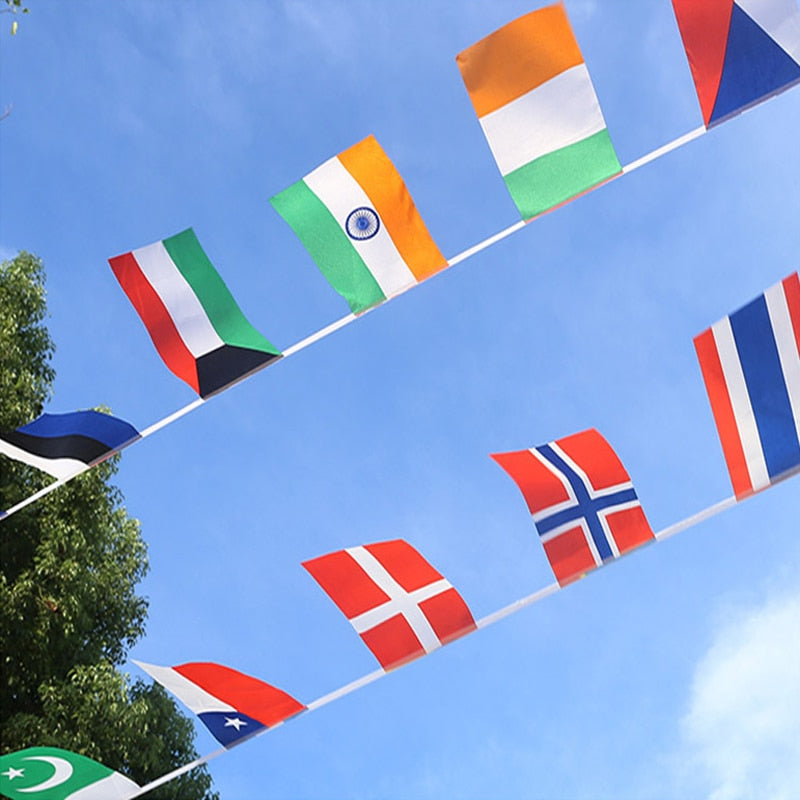 14*21cm String Flags - Small Hanging Flags representing 32 Countries around the World, showcasing the diverse nations and fostering international camaraderie.