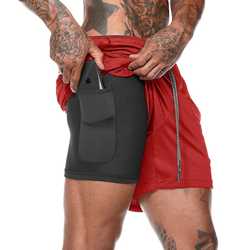 Summer 2020 running shorts men 2 in 1 sports jogging fitness shorts Men&#39;s Gym training Quick-drying sports shorts male short