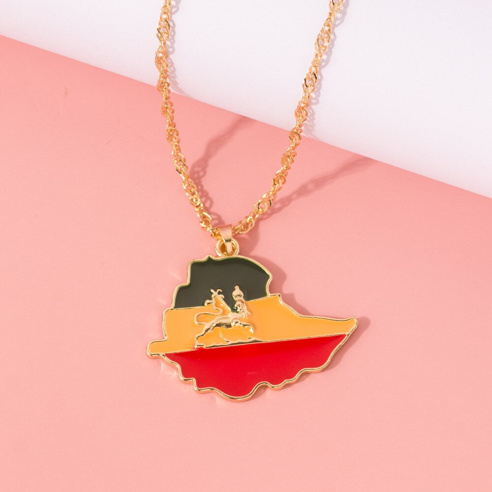 New Fashion Country Map Flag Necklace for Woman Man Liberia Haiti Jamaica Ghana Guinea Nigeria Alloy Pendant Chain Jewelry 2020