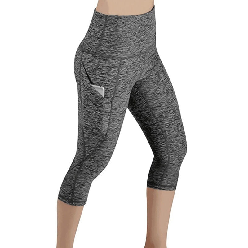 Yoga Pants Women Calf-length Capri Pant Sport leggings Women Fitness Yoga Gym High Waist Pockets Design Sporting Leggings