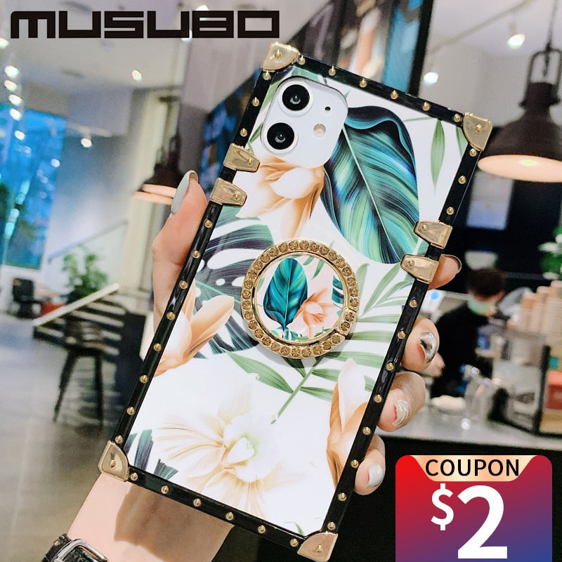 Luxury Silicon Ring Phone Case For iPhone 14 Plus 13 PRO 12 11 Pro Max XS XR SE 3 7 8 Plus Brand Coque Soft Square Cover Fundas