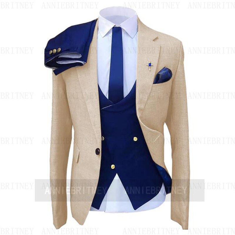 Fashion Wedding Suit For Men Gray Coat Blue Vest Pant Custom Made Plus Size Man Formal Tuxedo trajes de hombre costume homme 턱시도