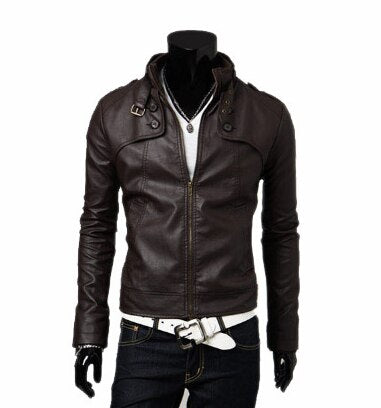 New Arrival Fashion Men Leather Coat Male Slim Casual Coats Man Outerwear Stand Collar Jackets Mens Leather Jacket